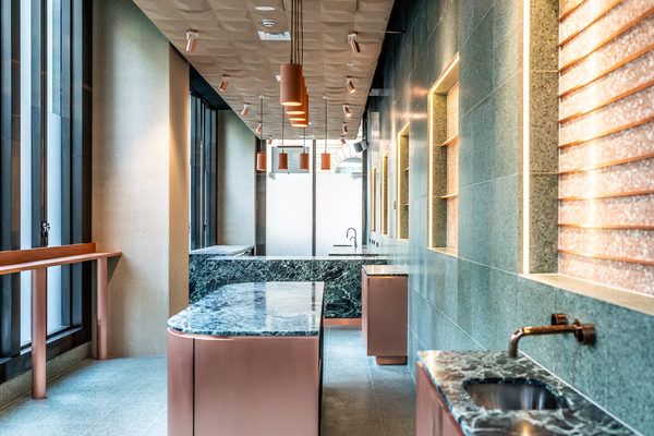 Hospitality fit-out and venue detail at Collins Arch Cafe, Melbourne by WB Built