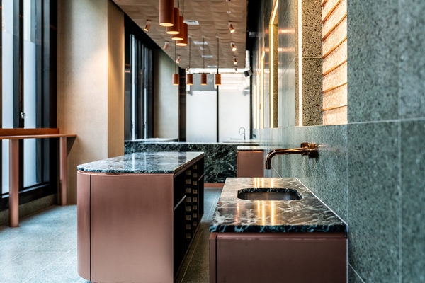 Hospitality fit-out and venue detail at Collins Arch Cafe, Melbourne by WB Built