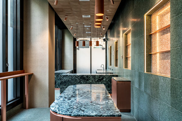 Hospitality fit-out and venue detail at Collins Arch Cafe, Melbourne by WB Built