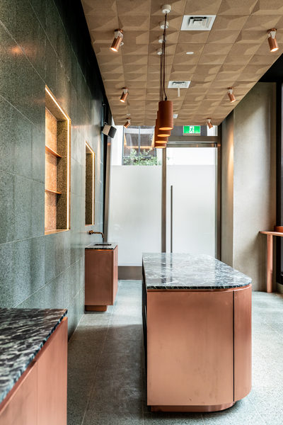 Hospitality fit-out and venue detail at Collins Arch Cafe, Melbourne by WB Built