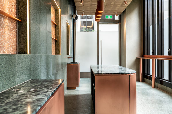 Hospitality fit-out and venue detail at Collins Arch Cafe, Melbourne by WB Built