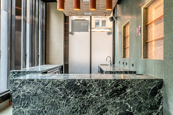 Hospitality fit-out and venue detail at Collins Arch Cafe, Melbourne by WB Built