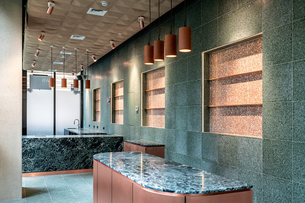 Hospitality fit-out and venue detail at Collins Arch Cafe, Melbourne by WB Built