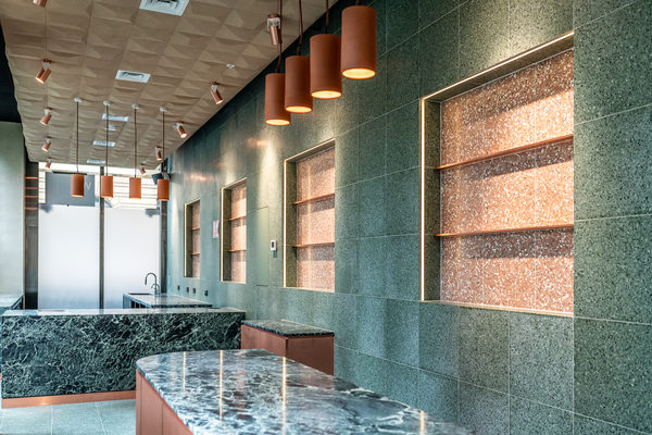 Hospitality fit-out and venue detail at Collins Arch Cafe, Melbourne by WB Built
