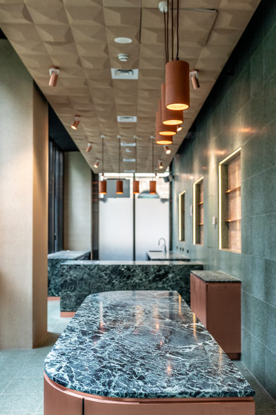 Hospitality fit-out and venue detail at Collins Arch Cafe, Melbourne by WB Built