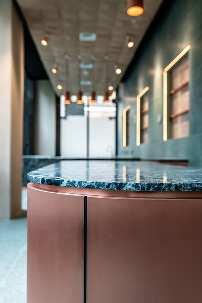 Hospitality fit-out and venue detail at Collins Arch Cafe, Melbourne by WB Built