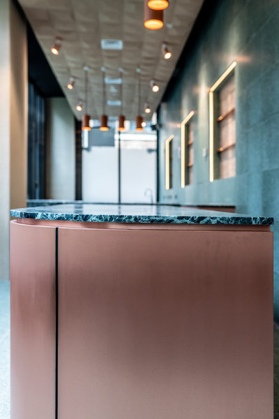 Hospitality fit-out and venue detail at Collins Arch Cafe, Melbourne by WB Built