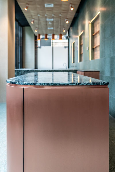Hospitality fit-out and venue detail at Collins Arch Cafe, Melbourne by WB Built