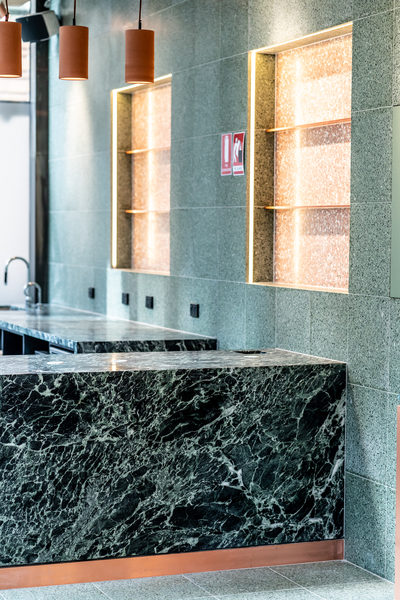 Hospitality fit-out and venue detail at Collins Arch Cafe, Melbourne by WB Built