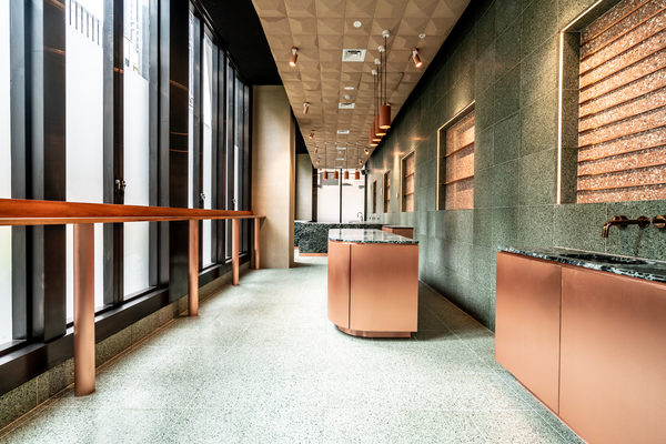 Hospitality fit-out and venue detail at Collins Arch Cafe, Melbourne by WB Built