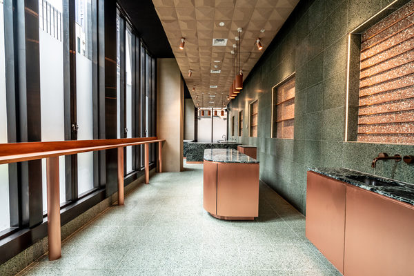 Hospitality fit-out and venue detail at Collins Arch Cafe, Melbourne by WB Built