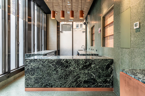 Hospitality fit-out and venue detail at Collins Arch Cafe, Melbourne by WB Built