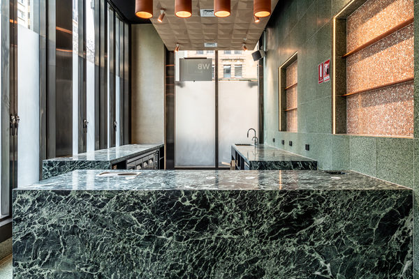Hospitality fit-out and venue detail at Collins Arch Cafe, Melbourne by WB Built