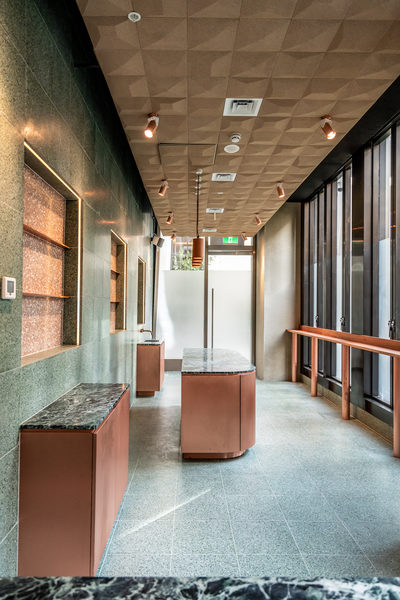 Hospitality fit-out and venue detail at Collins Arch Cafe, Melbourne by WB Built