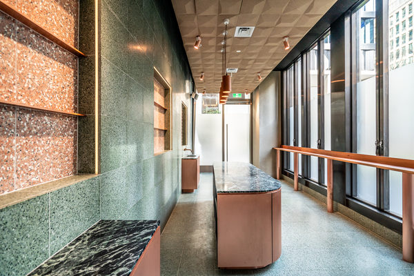 Hospitality fit-out and venue detail at Collins Arch Cafe, Melbourne by WB Built