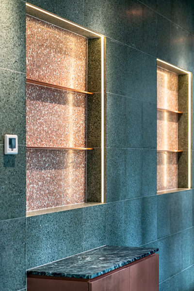 Hospitality fit-out and venue detail at Collins Arch Cafe, Melbourne by WB Built