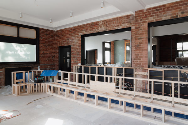 Hospitality fit-out and venue detail at Flying Duck Hotel, Prahran by WB Built