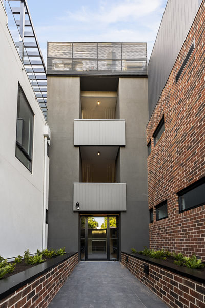 Interior and architectural detail at Hotham Hill Apartments, North Melbourne multi-residential project by WB Built