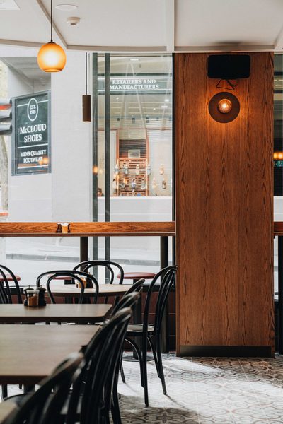 Hospitality fit-out and venue detail at Rustica Queen & Collins by WB Built