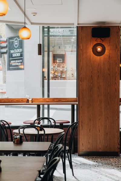 Hospitality fit-out and venue detail at Rustica Queen & Collins by WB Built
